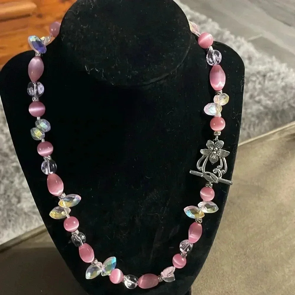 Vintagee moonstone crystal glass beaded necklacece